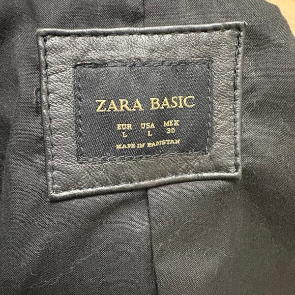 Zara Black Leather Jacket moto gold hardware zipper - Picture 9 of 10